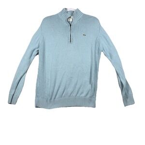 Lacoste Sweater 1/4 Zip Knit Pullover Ribbed Blue Mockneck Men Sz 5 Alligator
